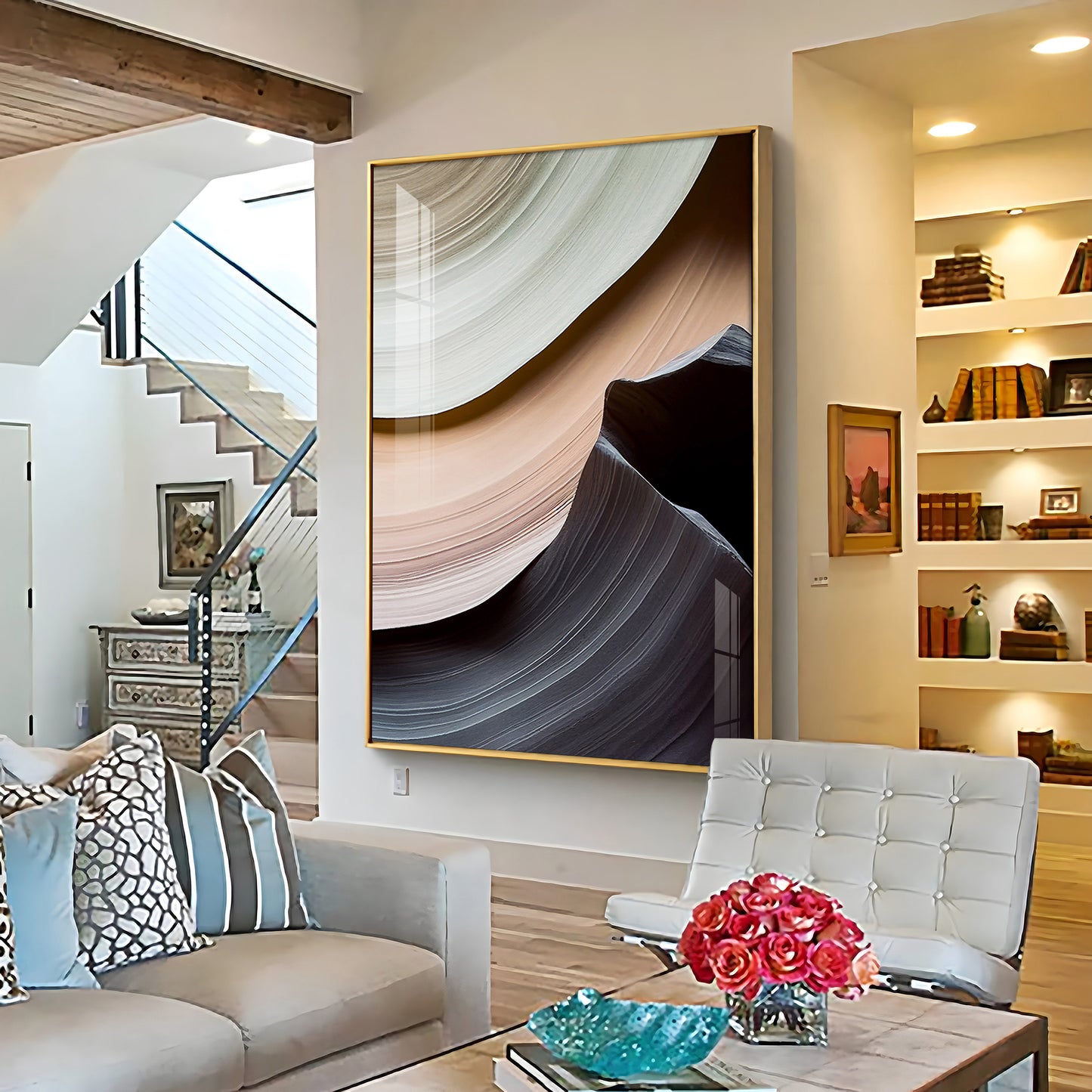 Fluid Horizons Glass Finish Vertical Wall Art