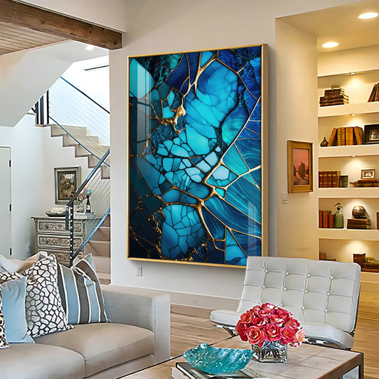 Mystic Blue Mosaic Glass Finish Vertical Wall Art