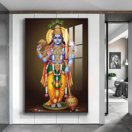 Bhagwan Vishnu Ji Glass Finish Vertical Wall Art