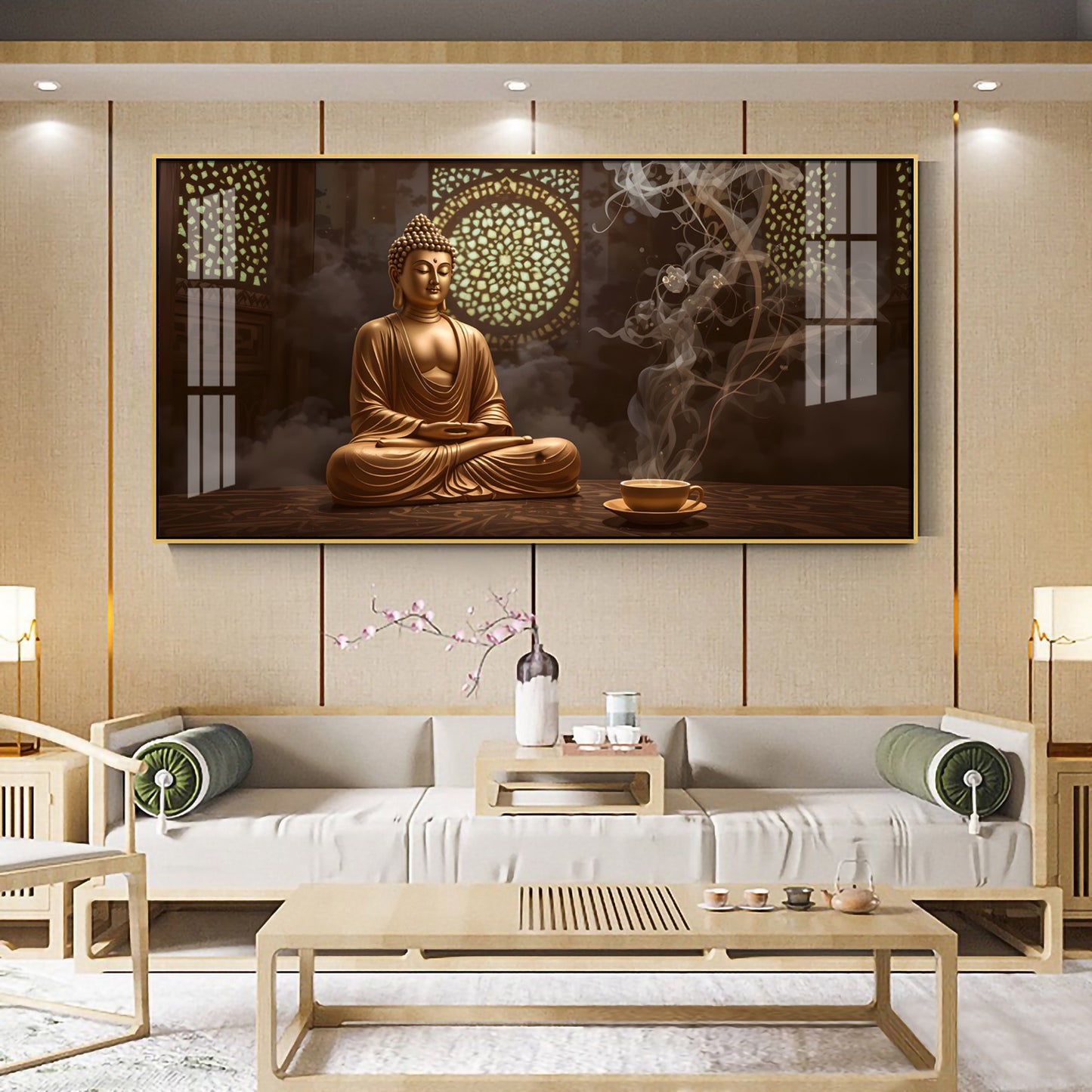 Buddha In Peace Glass Finish Horizontal Wall Art