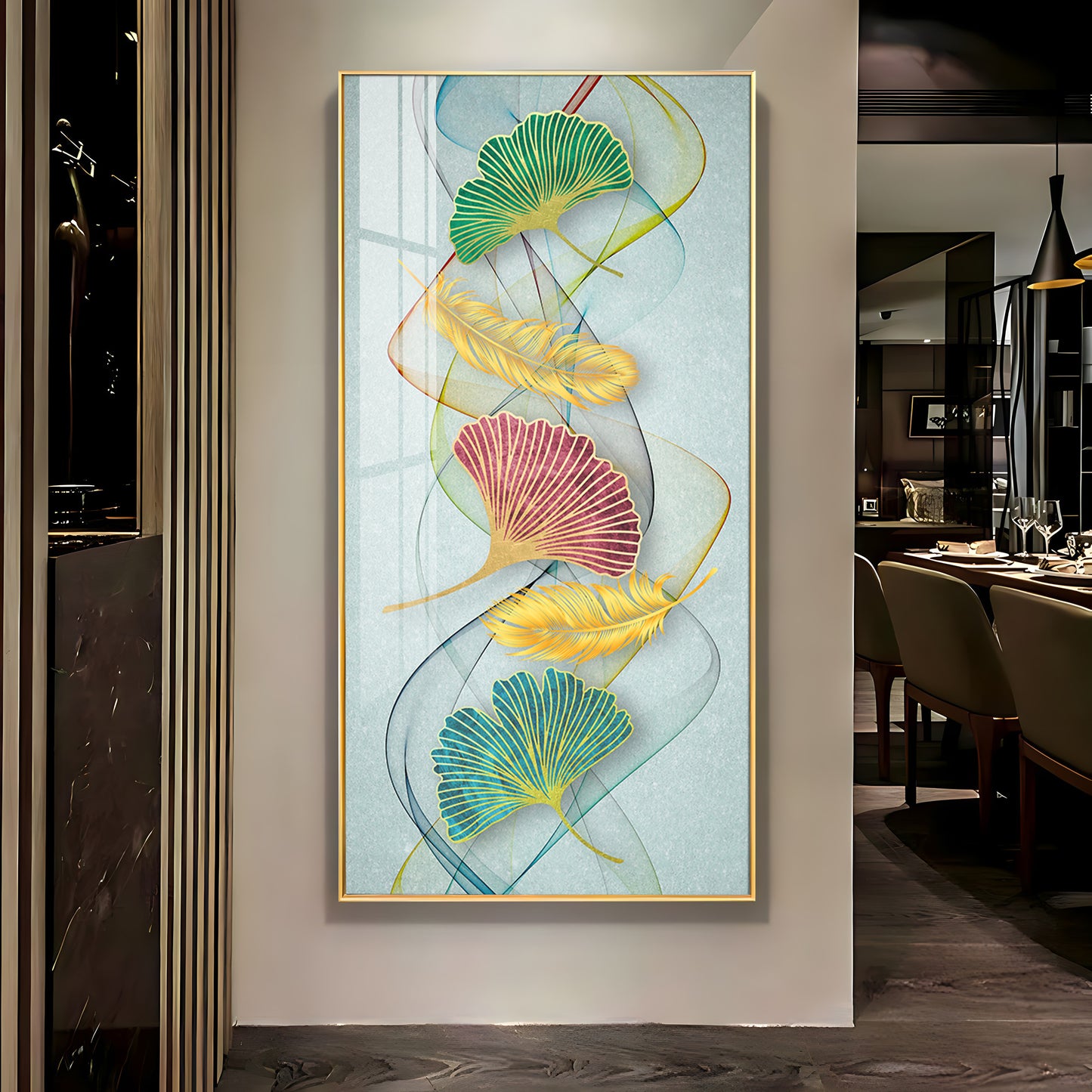 Petal Harmony Glass Finish Vertical Wall Art