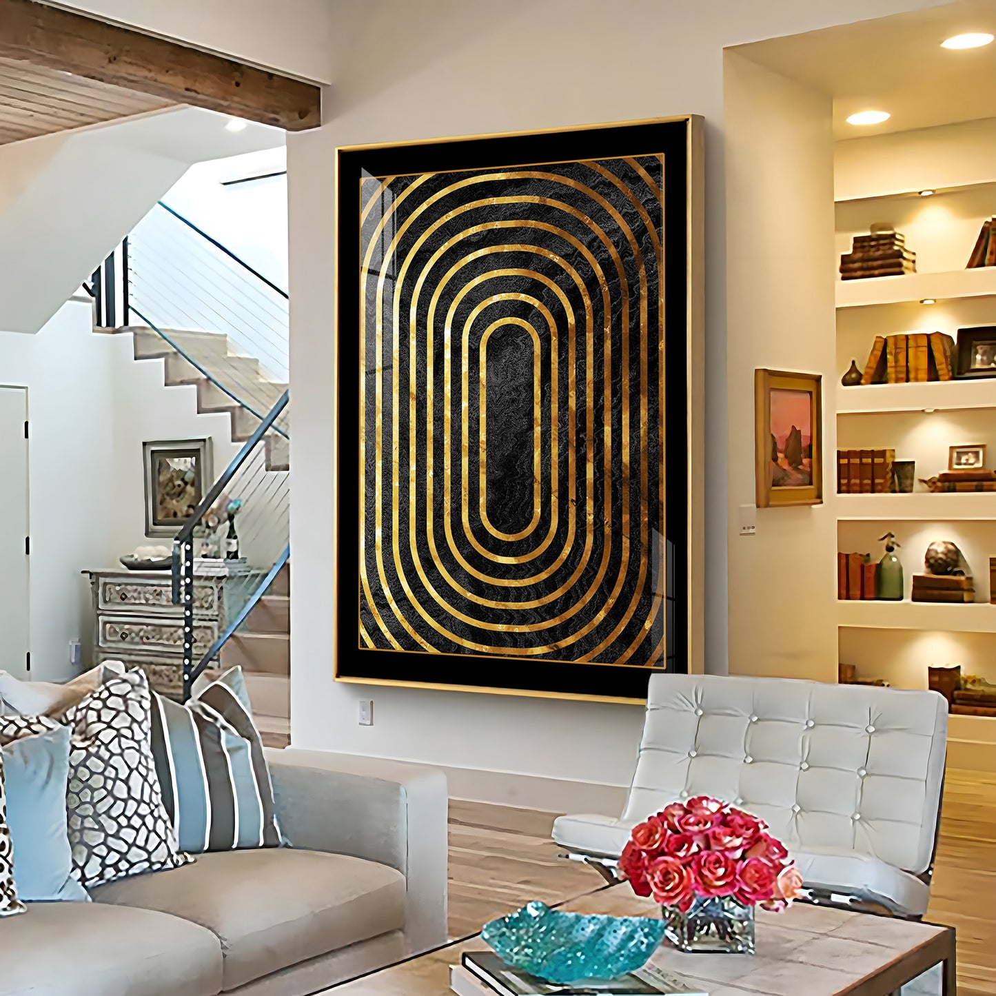 Golden Echoes Glass Finish Vertical Wall Art