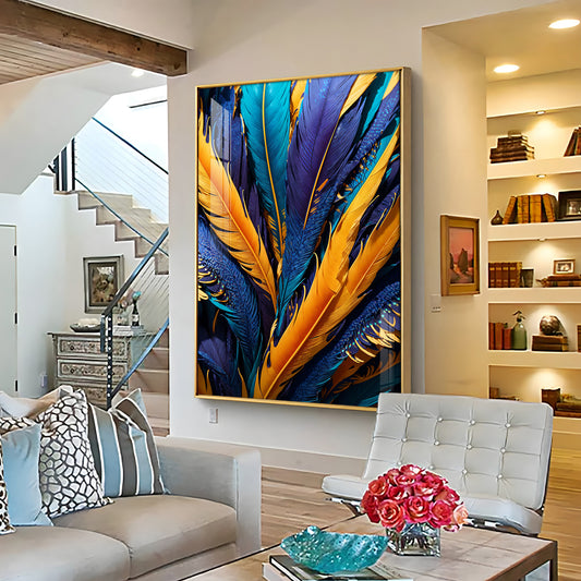 Feathered Radiance Glass Finish Vertical Wall Art