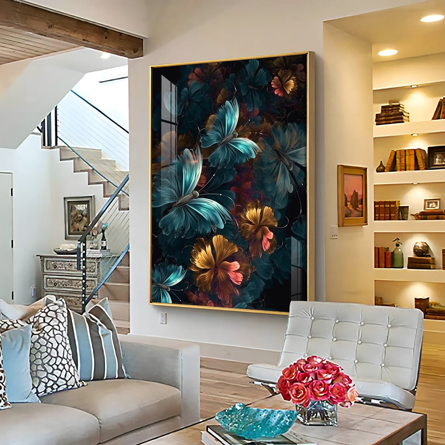Floral Fantasy Glass Finish Vertical Wall Art