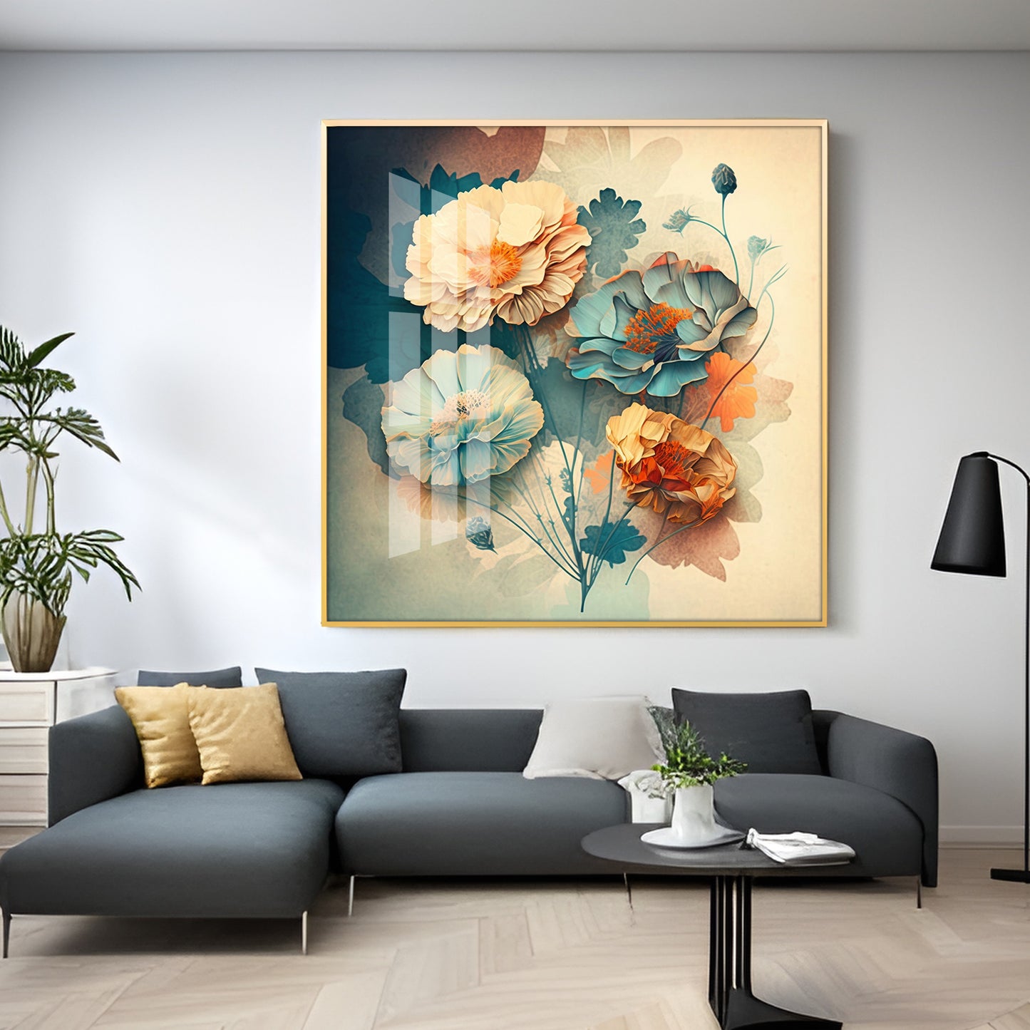 Floral Elegance for Interiors Glass Finish Square Wall Art