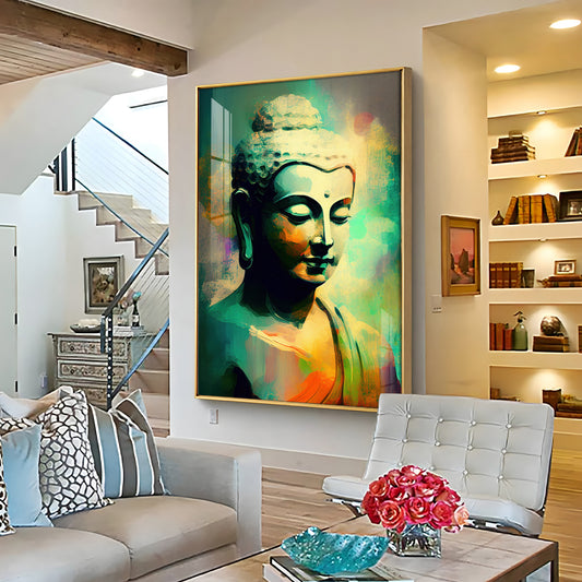 Buddha Harmony in Color Glass Finish Vertical Wall Art
