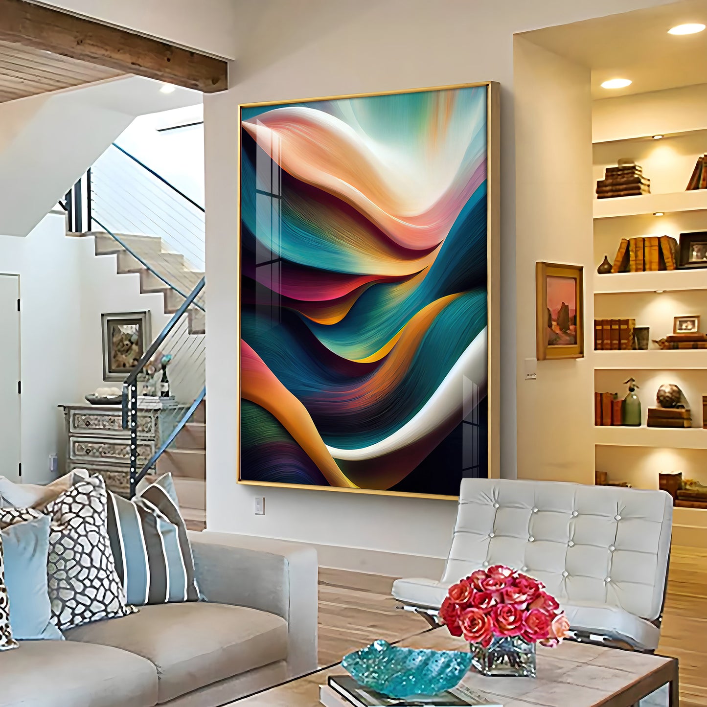 Waves of Color Glass Finish Vertical Wall Art