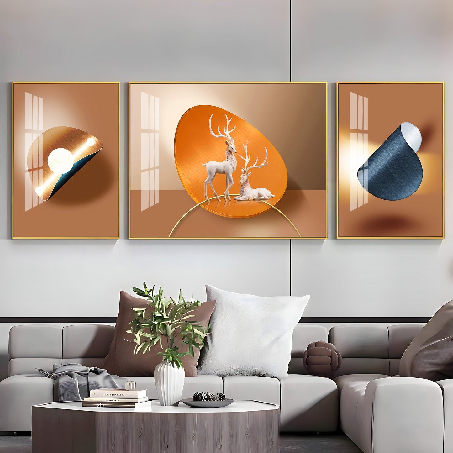 Deer Art Trio Glass Finish Wall Art (Set Of 3)