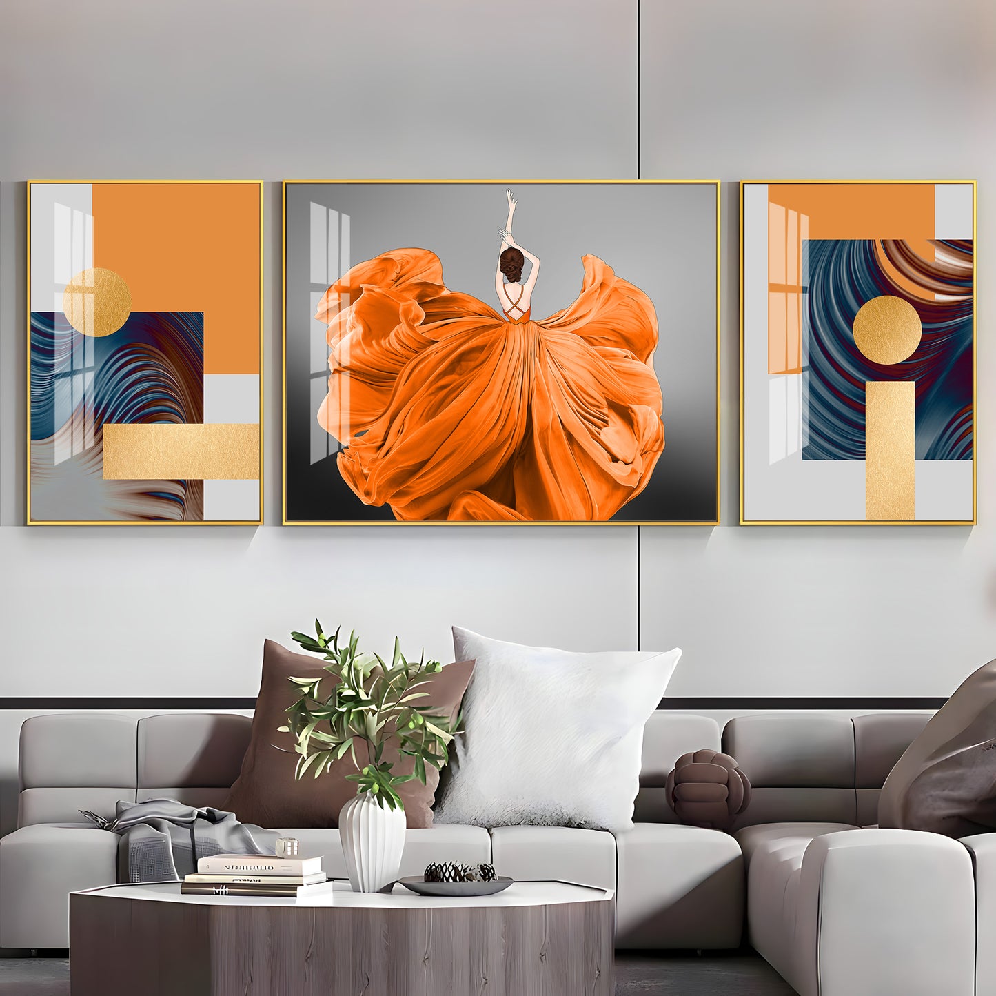 Women In Organce Elegance Glass Finish Wall Art (Set Of 3)