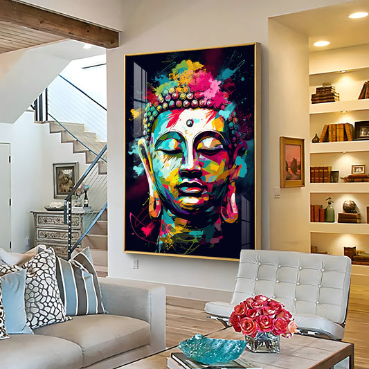 Colorful Enlightenment Glass Finish Vertical Wall Art