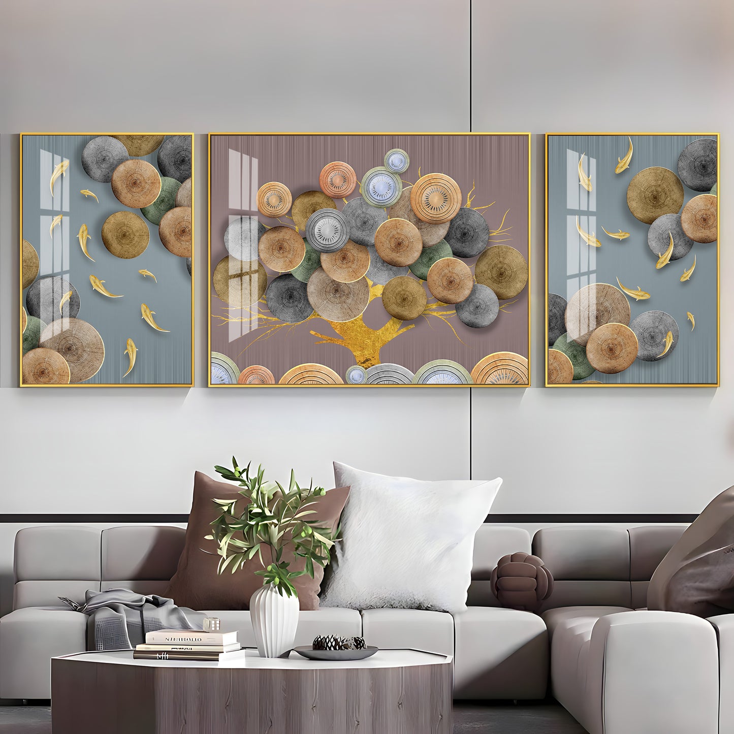 Spiral of Flower Glass Finish Wall Art (Set Of 3)