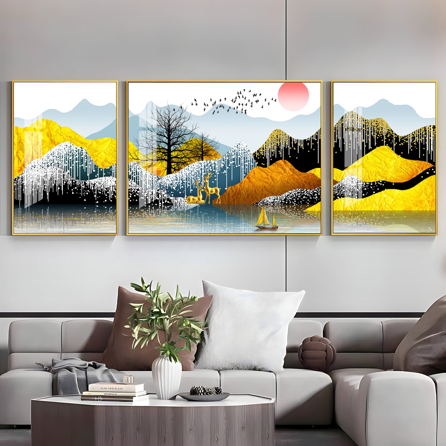 Majestic Mountain Views Glass Finish Wall Art (Set Of 3)