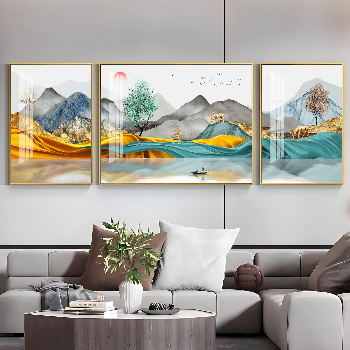 Mountain Scenery Glass Finish Wall Art (Set Of 3)