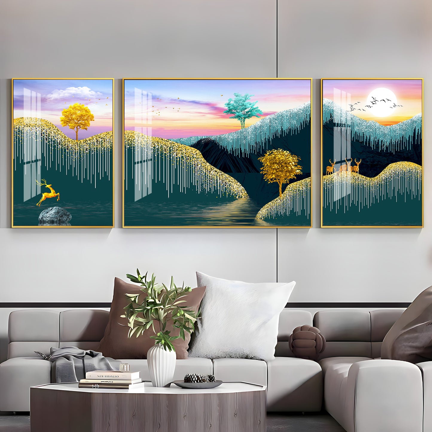 Nature's Harmony Glass Finish Wall Art (Set Of 3)