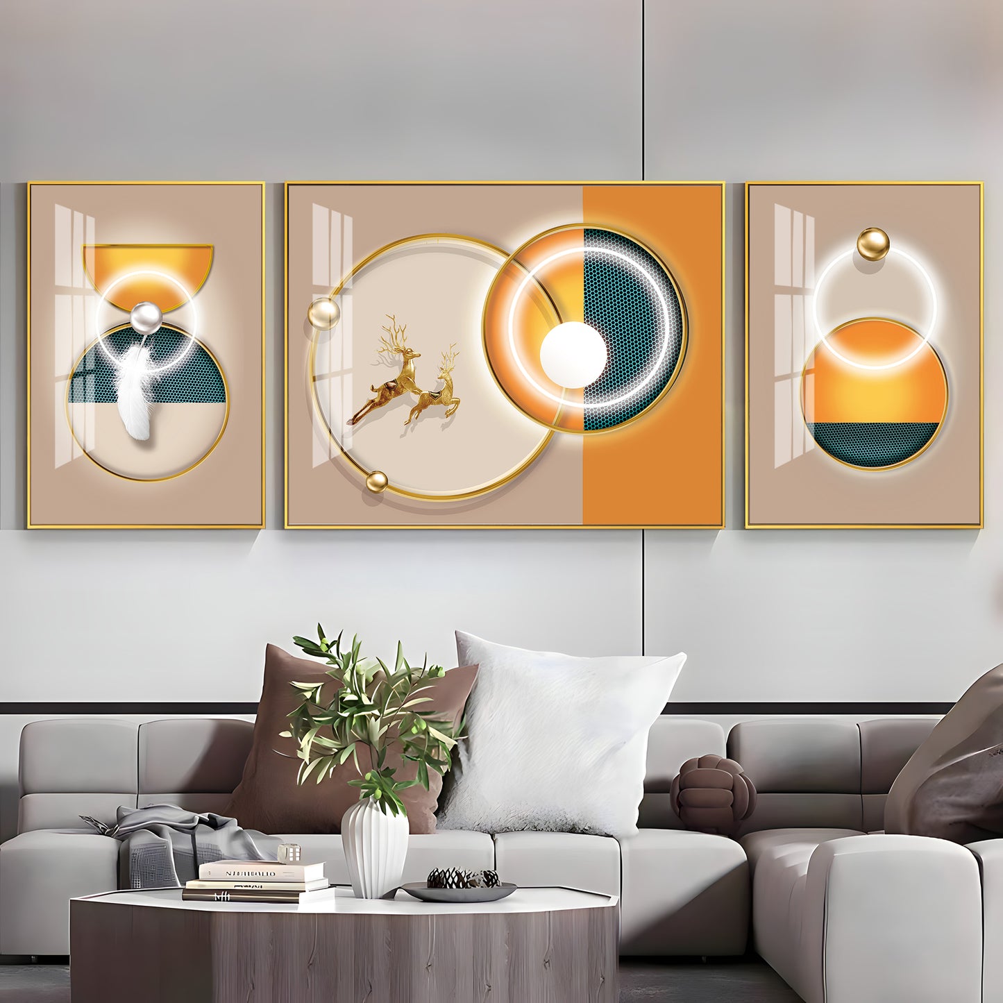 Jumping Towards Light Glass Finish Wall Art (Set Of 3)