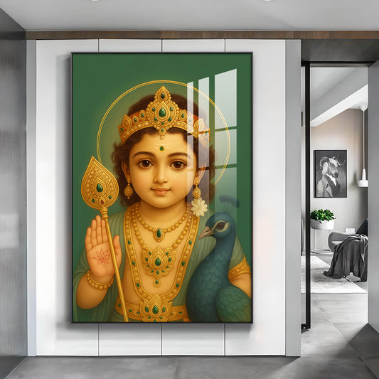 Om Muruga Sharanam Glass Finish Vertical Wall Art