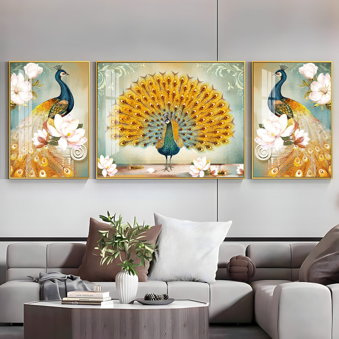 Regal Feathers Glass Finish Wall Art (Set Of 3)