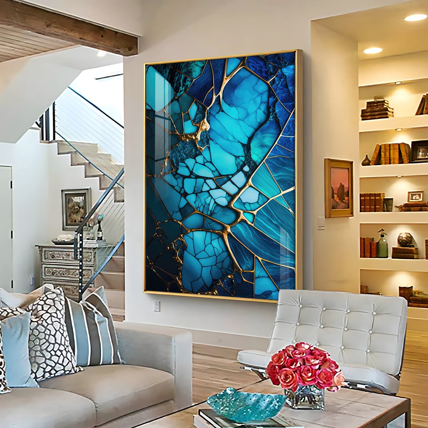 Mystic Blue Mosaic Glass Finish Vertical Wall Art