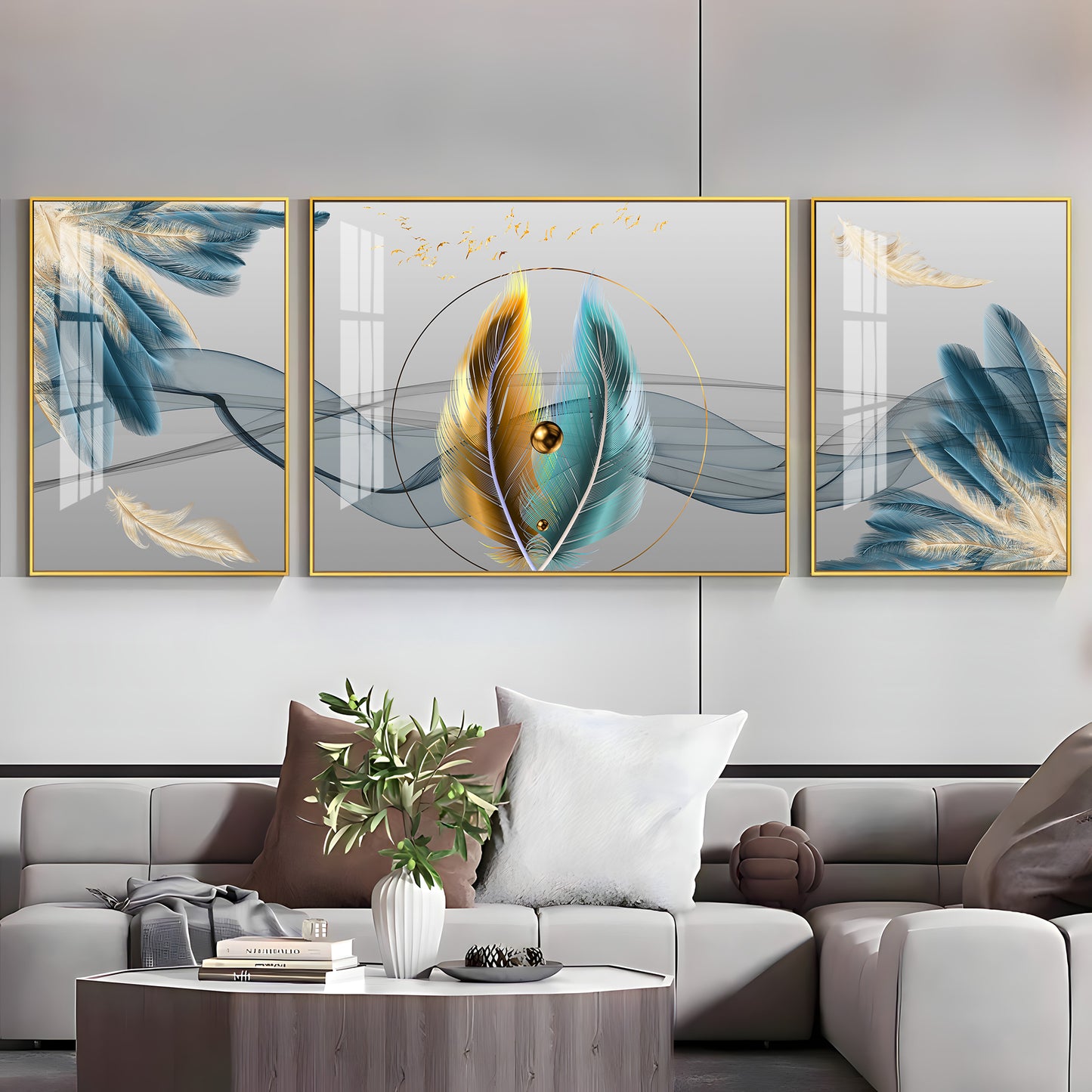 Colorful Feather Duality Glass Finish Wall Art (Set Of 3)