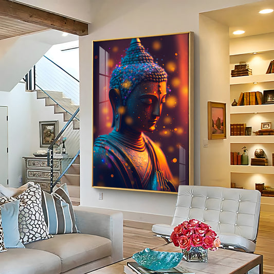 Buddha Radiant Tranquility Glass Finish Vertical Wall Art