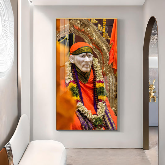 Shirdi Sai Baba Glass Finish Vertical Wall Art