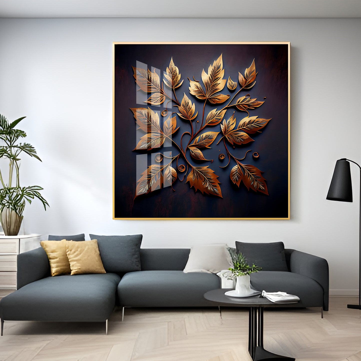 Leafy Mural Elegance Glass Finish Square Wall Art