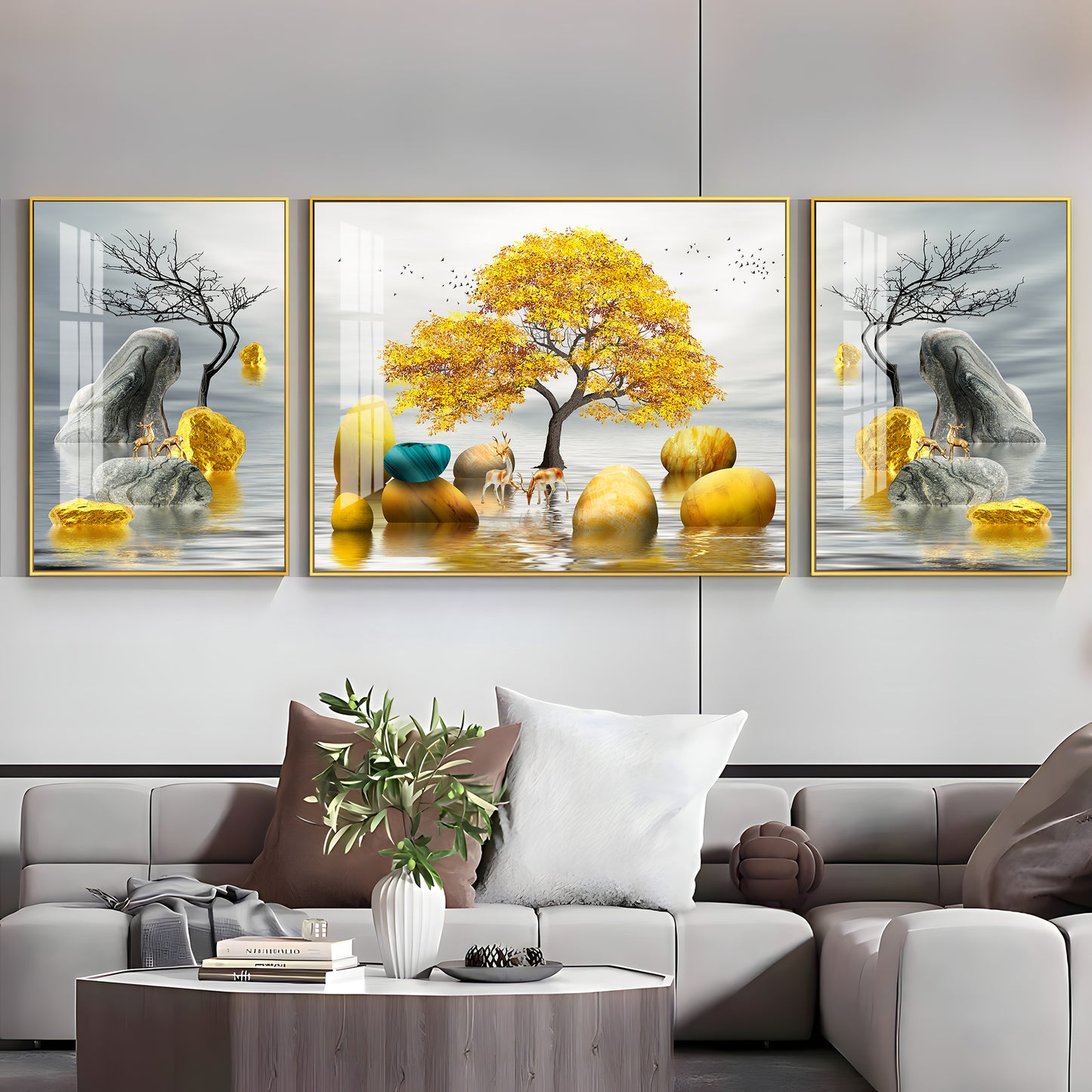 Trio of Tree and Tail Glass Finish Wall Art (Set Of 3)