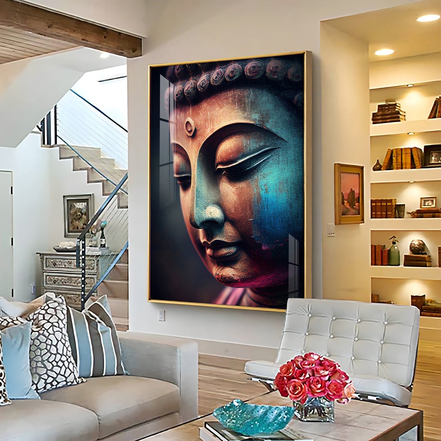 Buddha's Whisper Glass Finish Vertical Wall Art