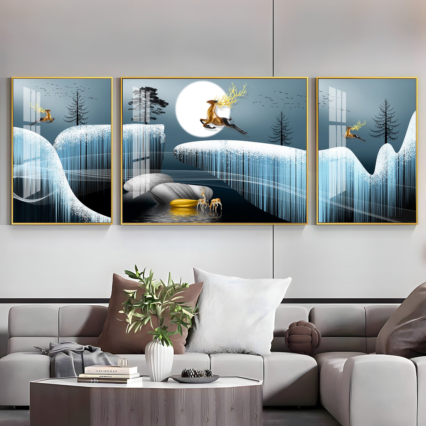 Snowy Haven Glass Finish Wall Art (Set Of 3)