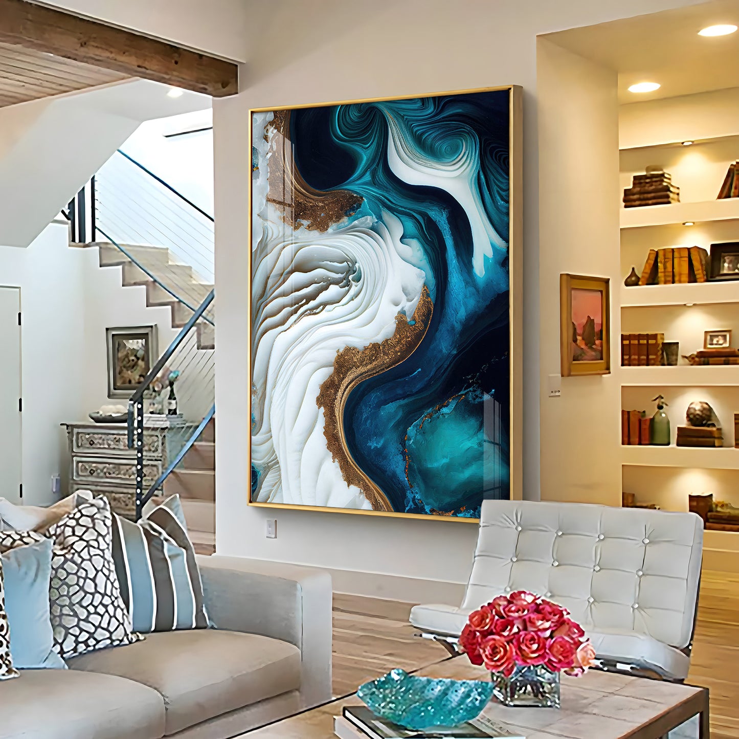 Oceanic Elegance Glass Finish Vertical Wall Art
