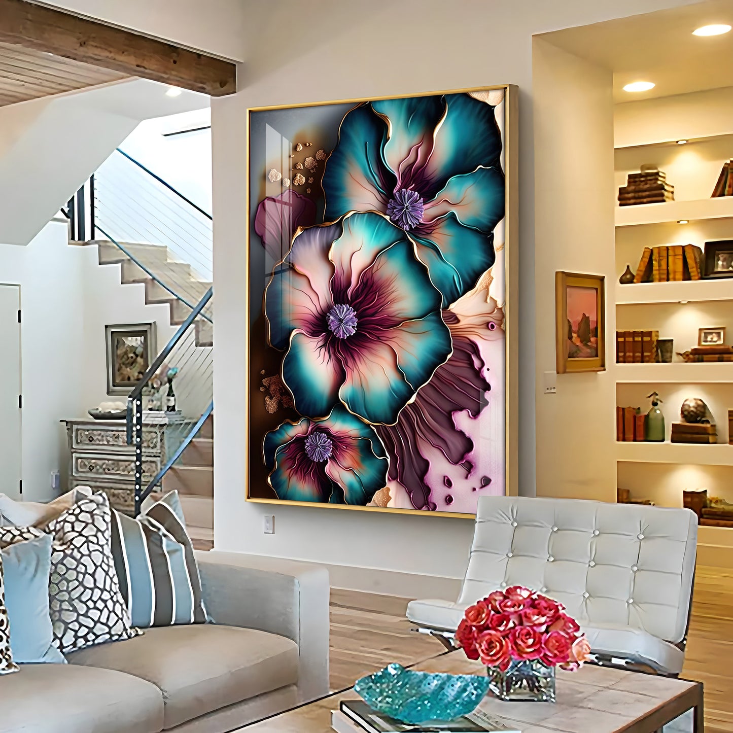 Elysian Blooms Glass Finish Vertical Wall Art