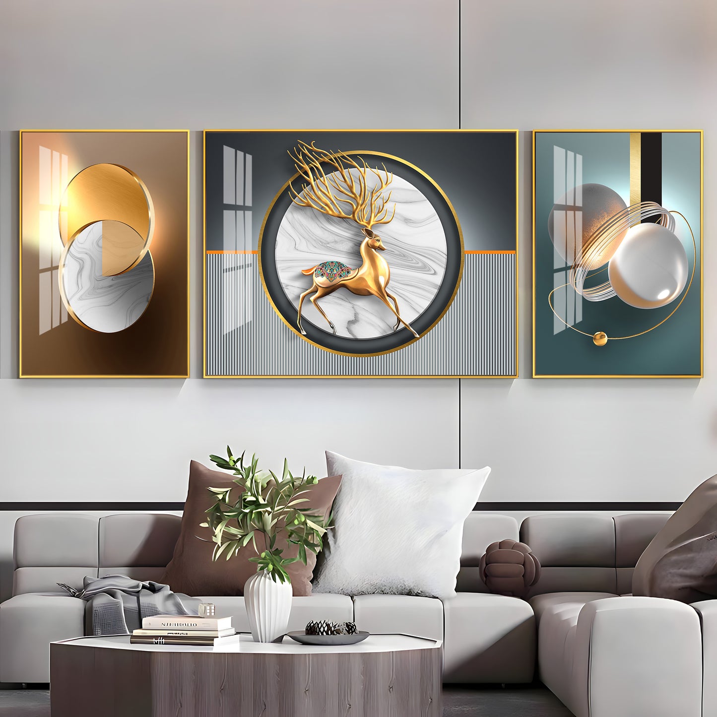 Abstraction of Deer Glass Finish Wall Art (Set Of 3)