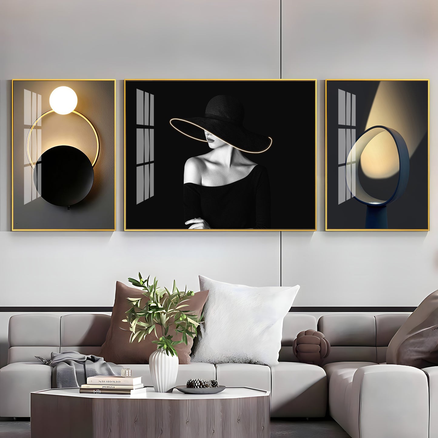 Girl With Hat Glass Finish Wall Art (Set Of 3)