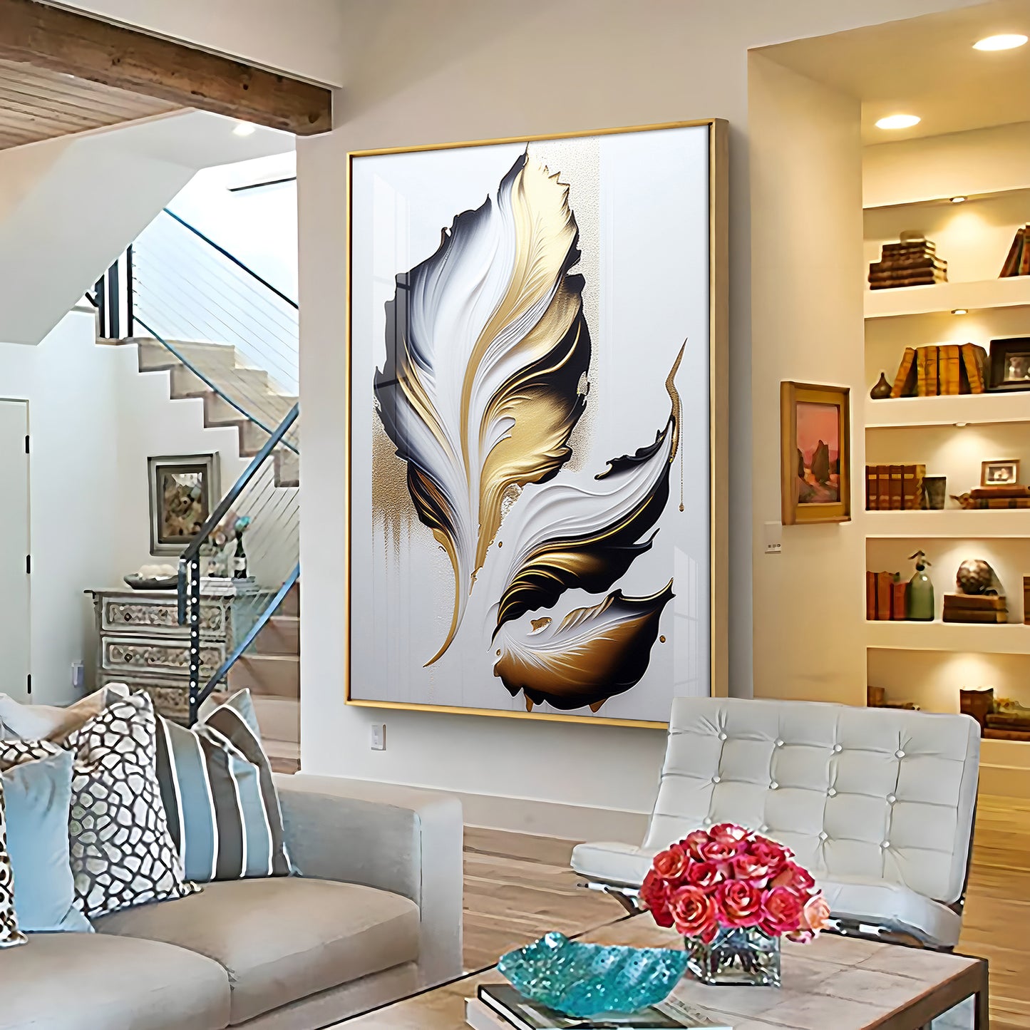 Luxe Leaf Art Glass Finish Vertical Wall Art