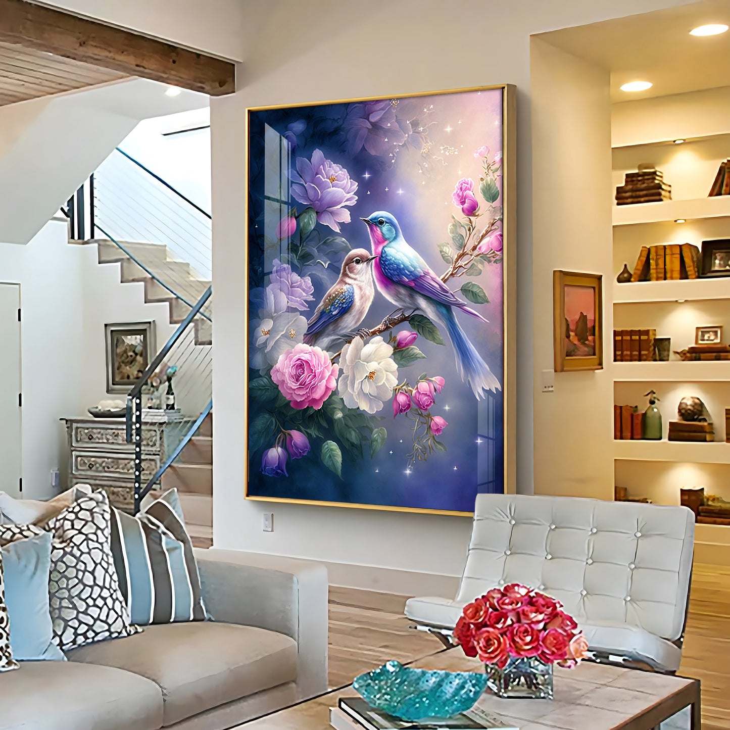 Nature's Duet Glass Finish Vertical Wall Art