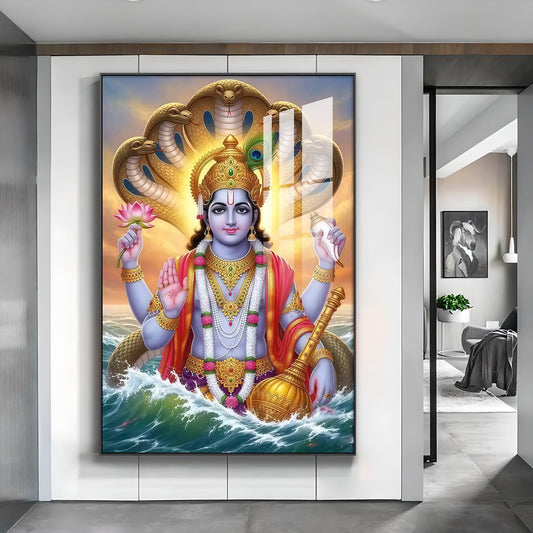 Sri Maha Vishnu Glass Finish Vertical Wall Art