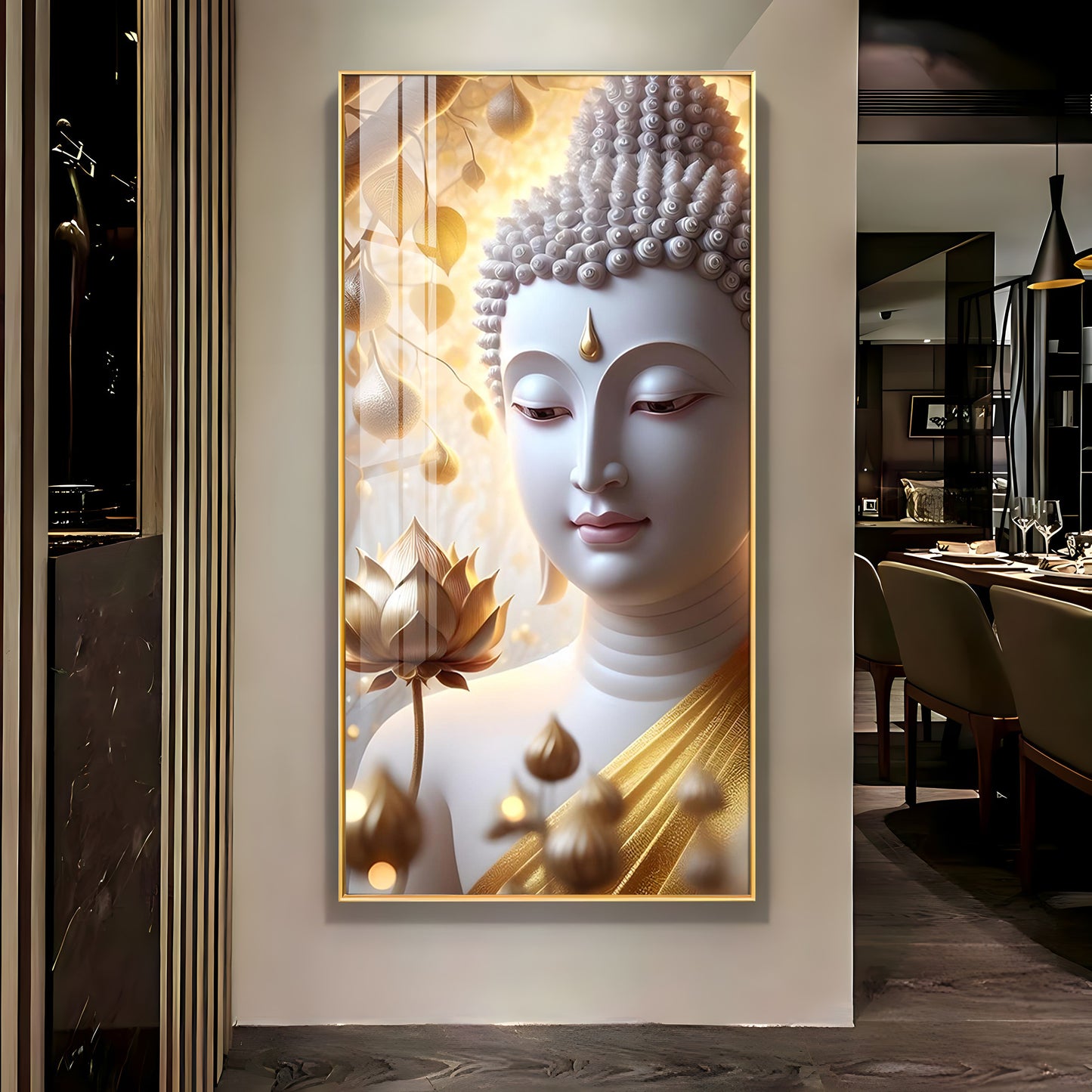Sacred Stillness Buddha Glass Finish Vertical Wall Art