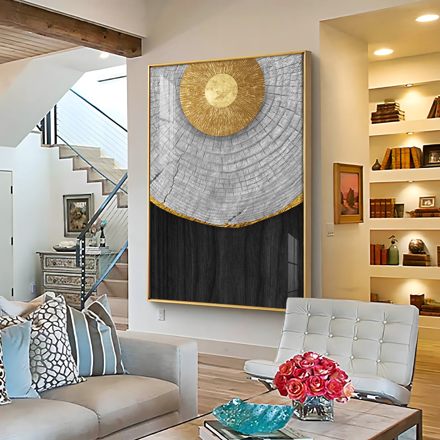 Golden Aura Living Glass Finish Vertical Wall Art