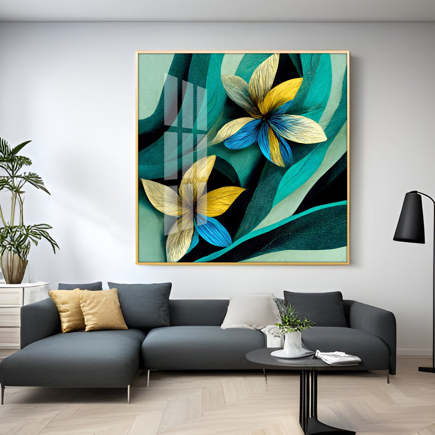 Shaded Contemporary Bloom Glass Finish Square Wall Art