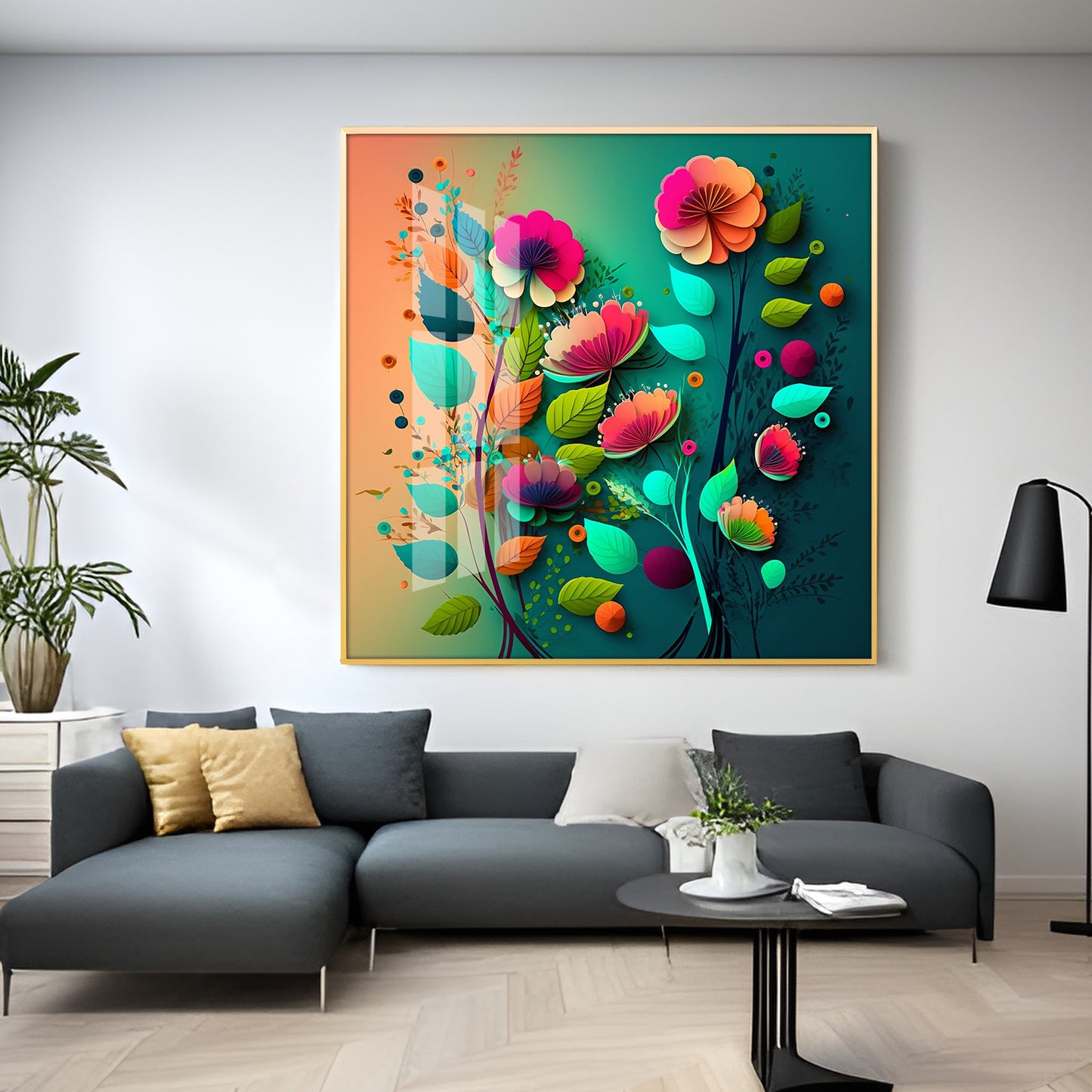 Colorful Bloom Serenity Glass Finish Square Wall Art