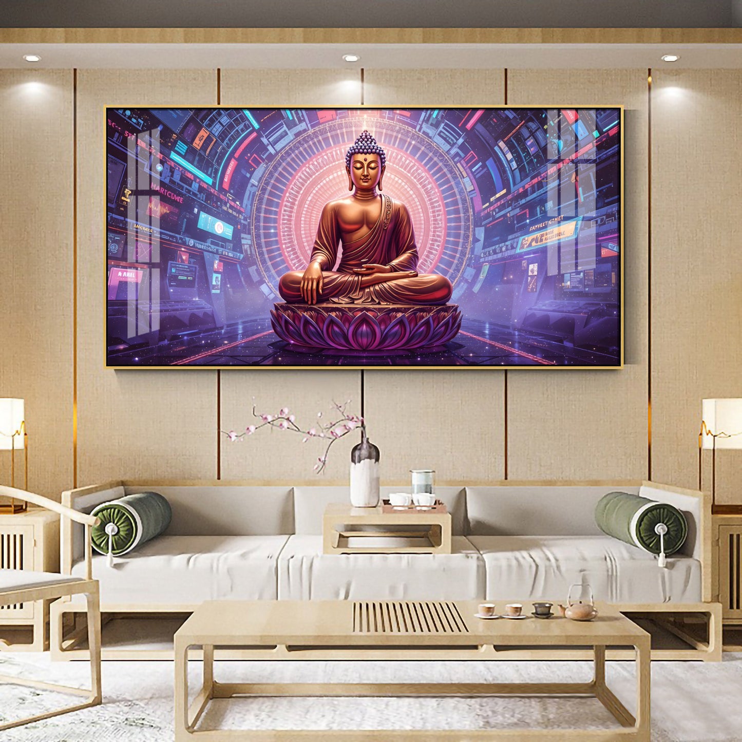 Abstract Harmony Of Buddha Glass Finish Horizontal Wall Art
