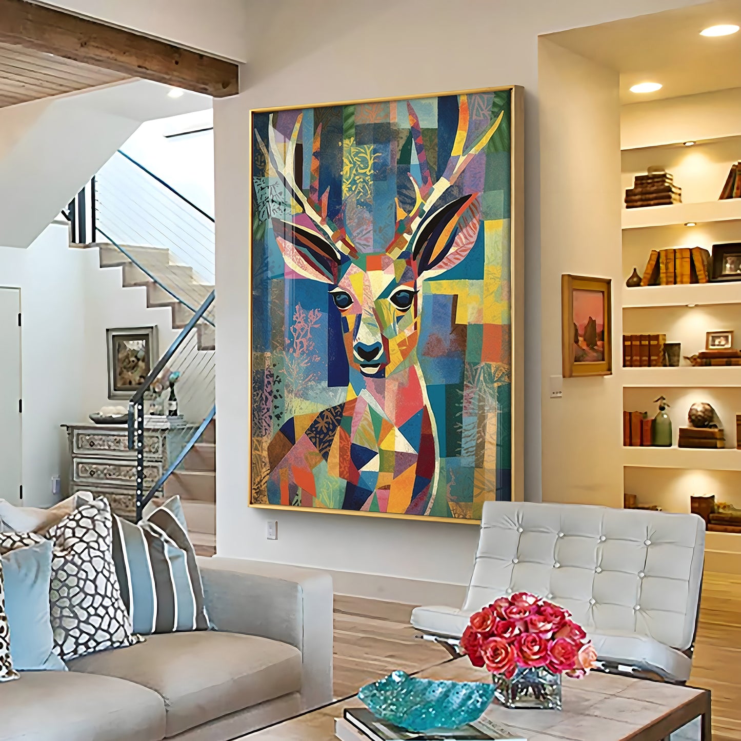 Deer in Mosaic Glass Finish Vertical Wall Art
