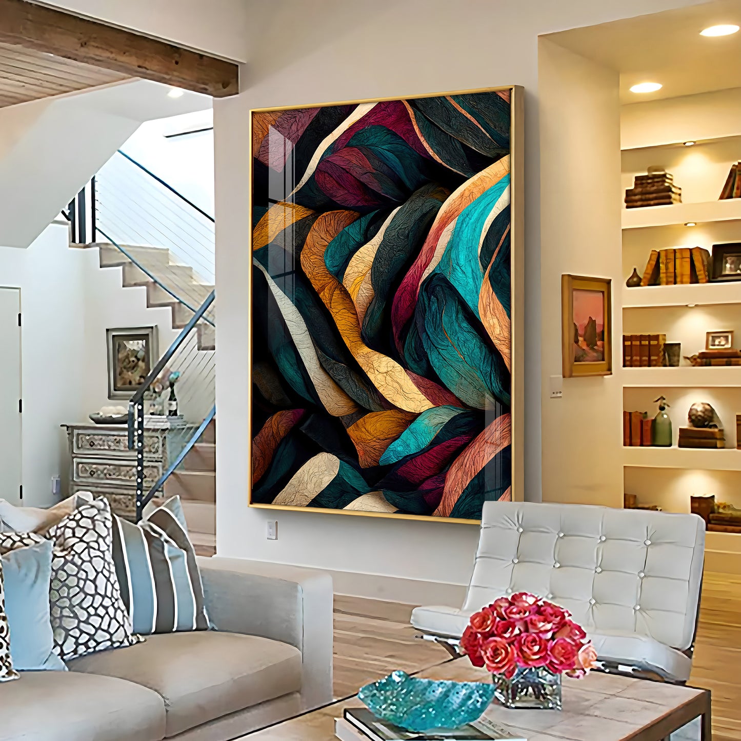 Colorful Harmony Glass Finish Vertical Wall Art