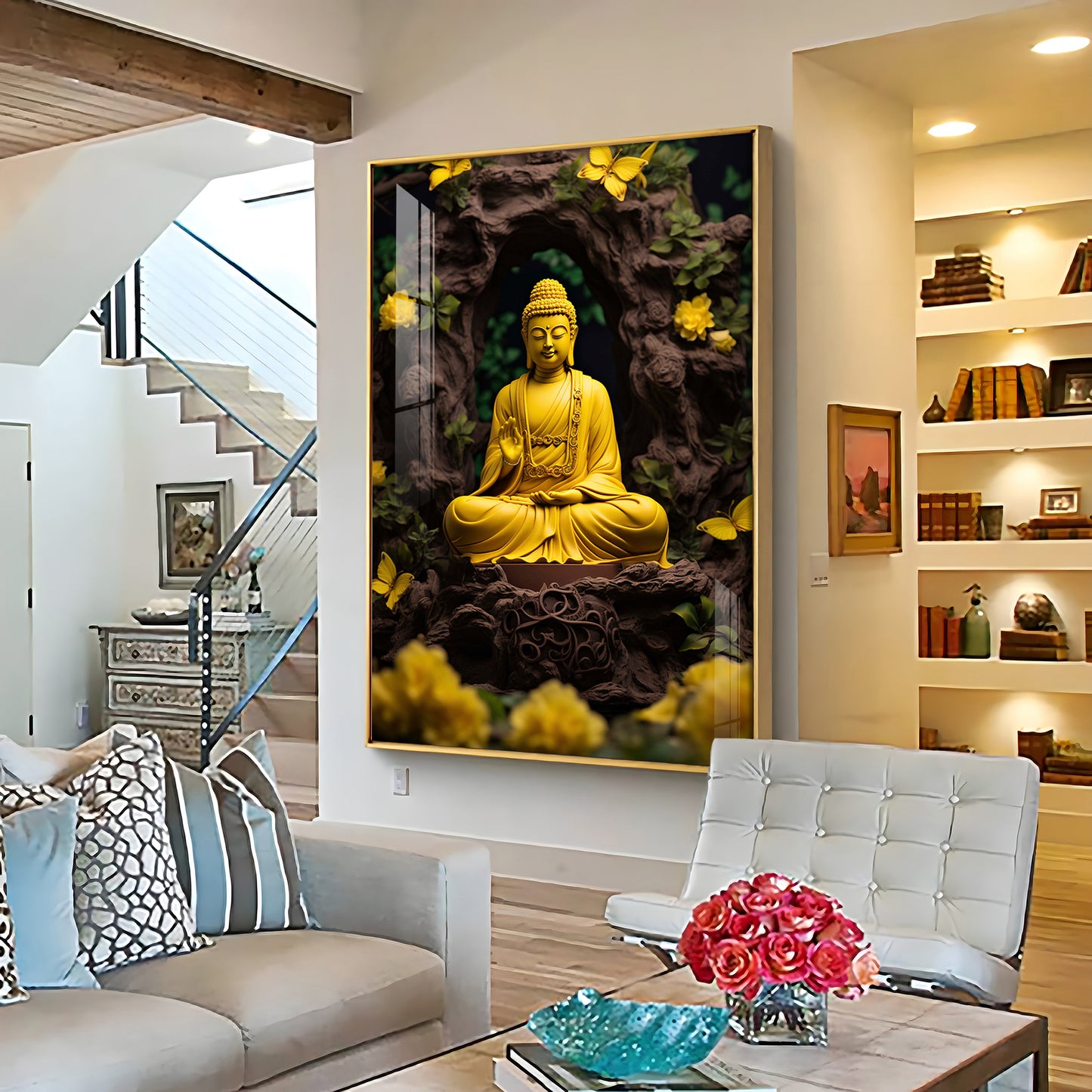 Buddha Bliss Glass Finish Vertical Wall Art