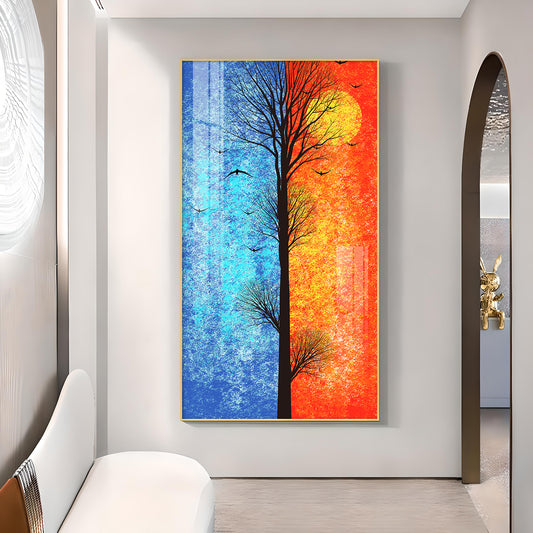 Tranquil Heights Glass Finish Vertical Wall Art