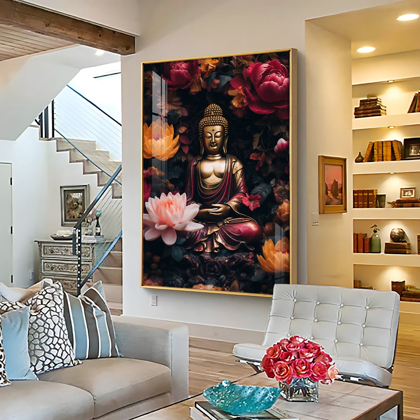 Buddha Eternal Peace Glass Finish Vertical Wall Art