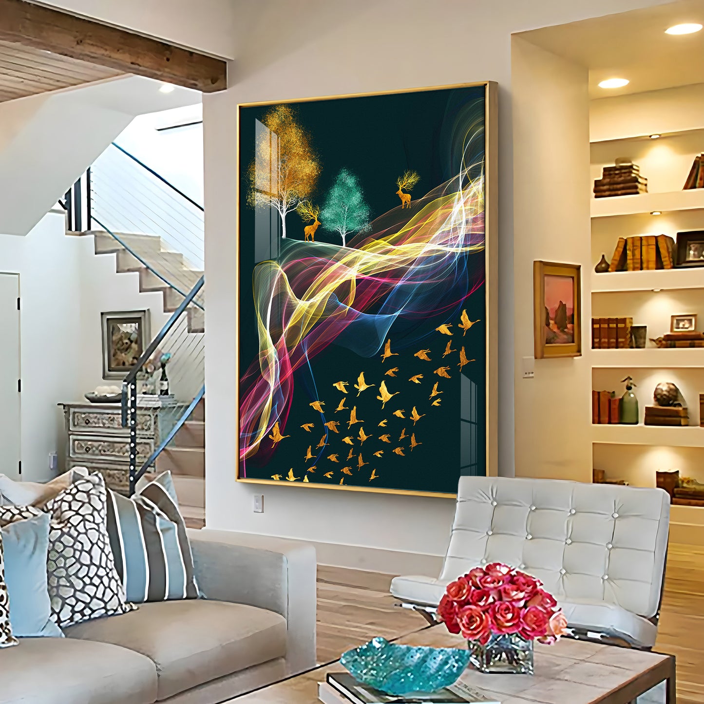 Nature's Symphony Glass Finish Vertical Wall Art