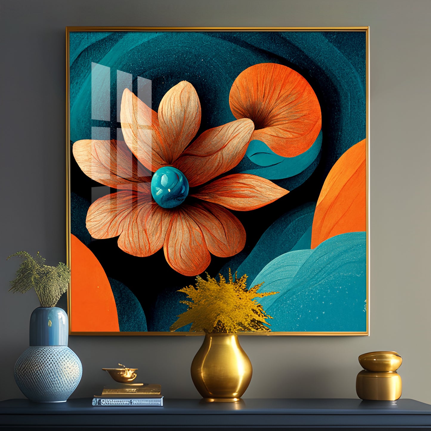Abstract Floral Expression Glass Finish Square Wall Art