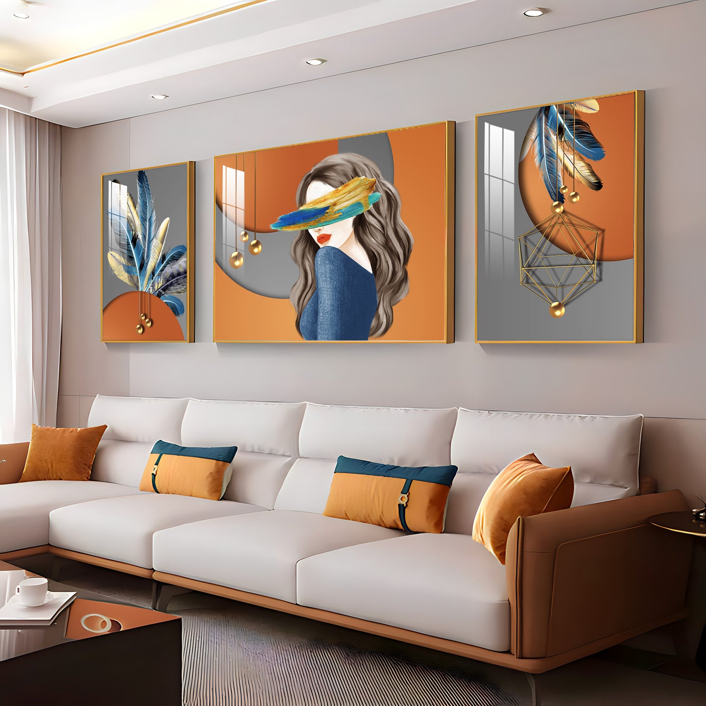 Feather Blindfold Glass Finish Wall Art (Set Of 3)