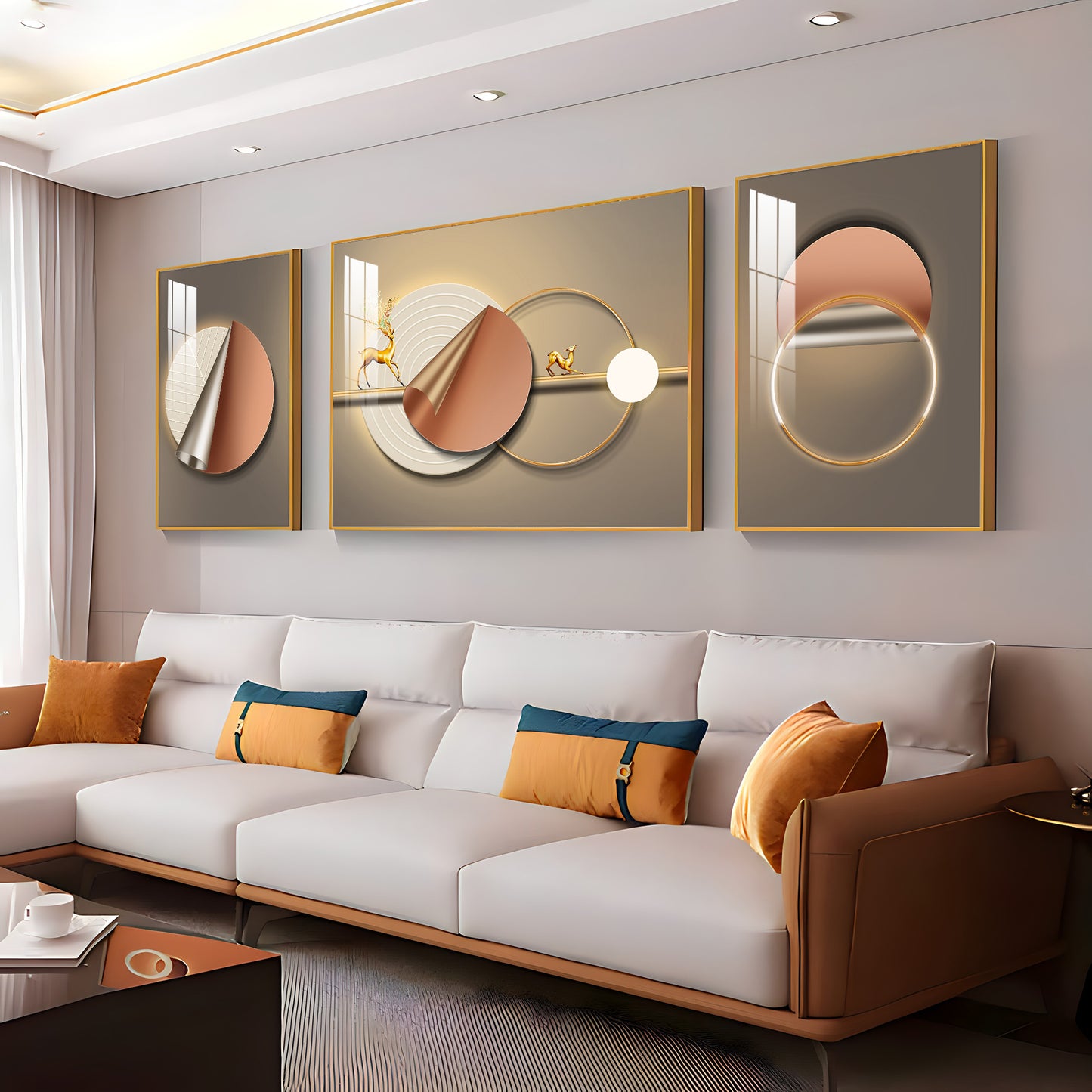 Golden Horizon Glass Finish Wall Art (Set Of 3)